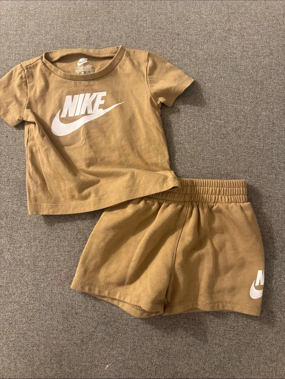 3/$15- Nike Tan Kids Short Set with White Logo - Picture 1 of 2